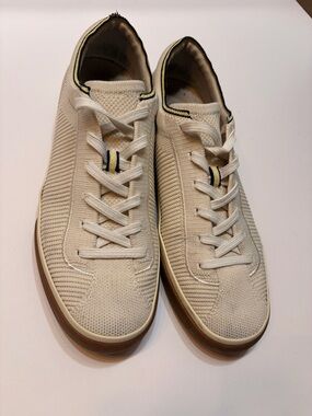 Rothy's Women's Cream Knit Sneakers with Navy & Yellow Trim